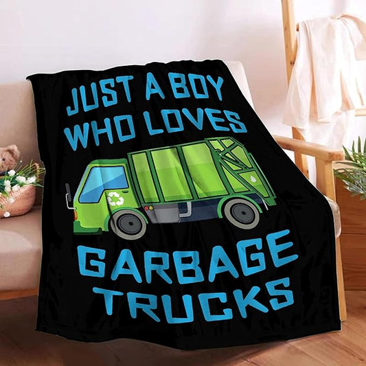Boy Who Loves Garbage Trucks Blanket Soft Blankets and Throws Flannel Cozy Lightweight Quilt Gift Perfect for Bed Sofa Couch-80 x60 Large for Adult