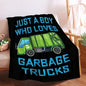 Boy Who Loves Garbage Trucks Blanket Soft Blankets and Throws Flannel Cozy Lightweight Quilt Gift Perfect for Bed Sofa Couch-80 x60 Large for Adult