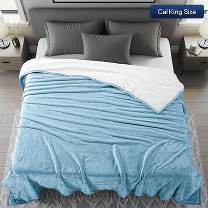 Utopia Bedding Sherpa Blanket California King Size (Washed Blue, 102x96 Inches) - Soft Lightweight Plush Fleece Reversible Blanket for Bed, Sofa, Couch, Camping and Travel