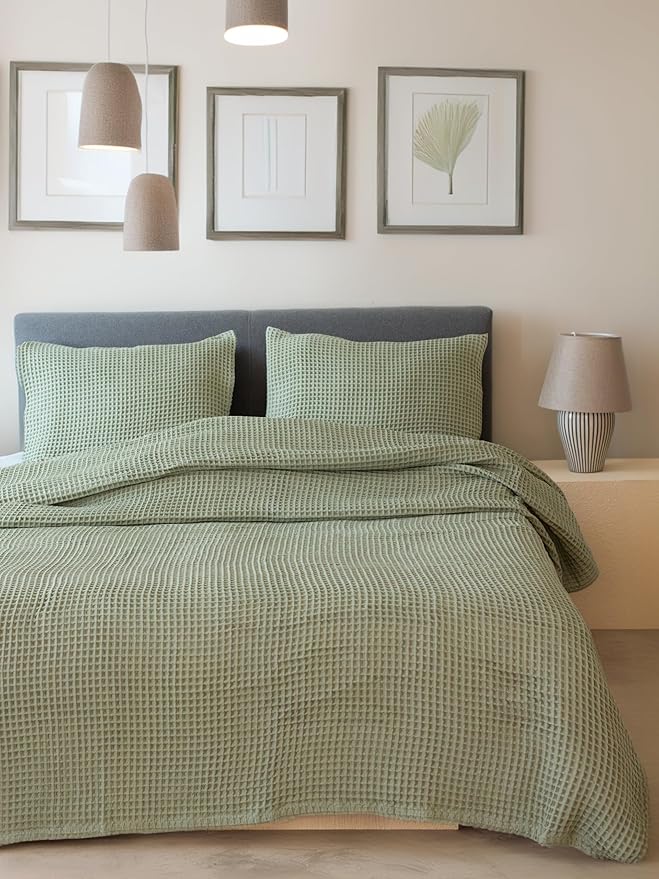 Premium Waffle Blanket California King Size Sage Green - 100% Turkish Cotton, Light and Airy Waffle Weave All-Season Quilt - Luxury Decorative Bedspread (Sage Green, 95" x 126" Inch)