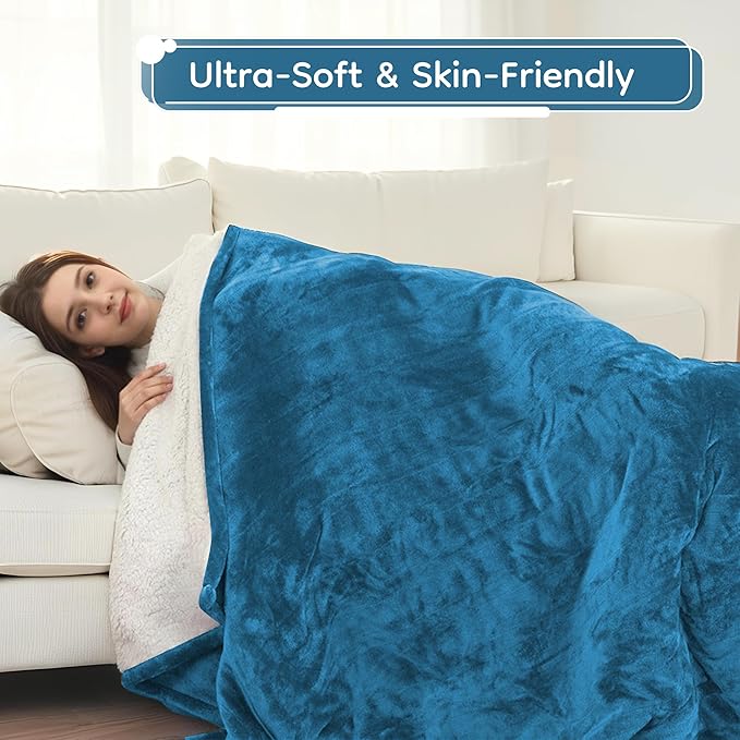 Electric Heated Blanket Full Size - 72"x84", Soft Flannel Heating Blanket, 10 Heating Levels, 1-12 H Auto Shut Off, Breathable Warm and Washable for Bed, Lake Blue