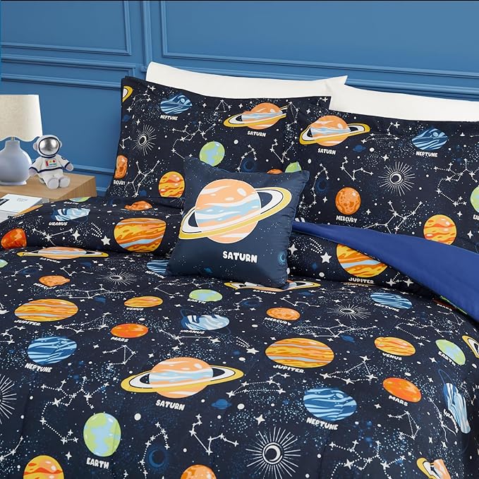 Glow in The Dark Kids Comforter Set Full Size for Boys Teen, Space Bedding Set 1 Comforter, 1 Decor Pillow, 2 Pillow Shams