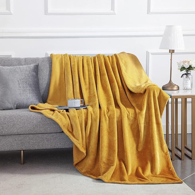 IR Imperial Rooms Fleece Blanket 16 Pack - Super Soft Fluffy Mustrad Throw Blanket for Sofa and Bed - Warm and Cozy Lightweight 400 GSM Microfiber Bed Throws Blankets, 50x60 Inches (Throw/Travel)