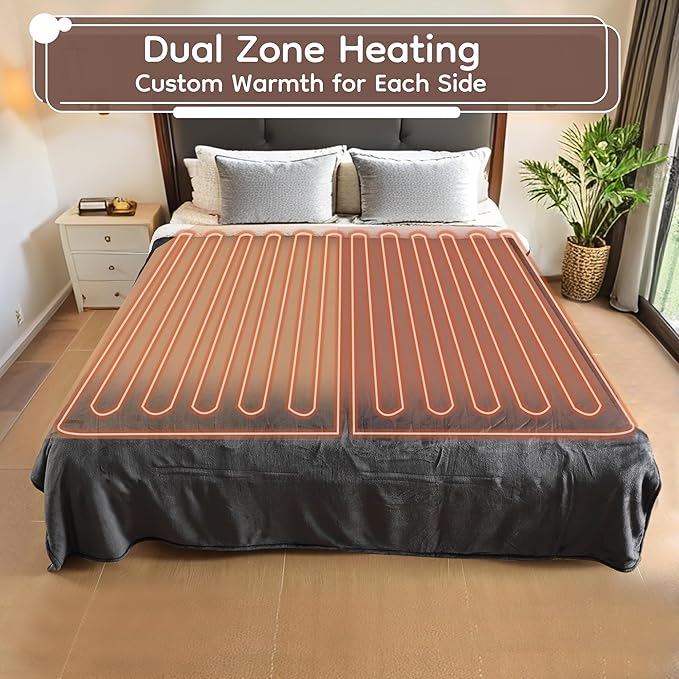 Electric Heated Blanket Queen Size - 84"x90", Soft Flannel Heating Blanket, 10 Heating Levels, 1-12 H Auto Shut Off, Dual Controllers, Breathable Warm and Washable for Bed, Dark Grey