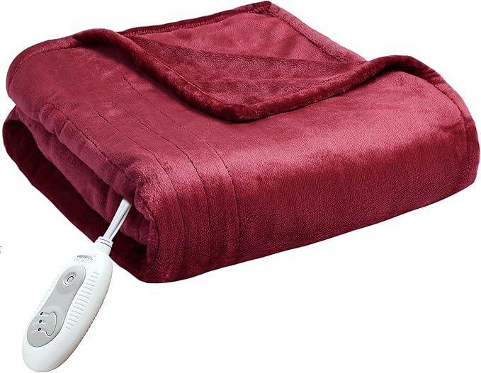 Degrees of Comfort Heated Throw Blanket 50x60'' – Soft Plush Electric Blanket with 6 Heat Settings & Auto Shut-Off, Machine Washable – Cozy Winter Gift for Bed & Couch (Burgundy Red)