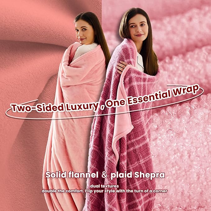 Heated Electric Blanket Twin Size - 62"x84" Flannel Heating Blanket with 10 Heating Levels & 5 Time Settings Over-Heat Protection, Winter Warmer for Adults with ETL Certification（Pink）