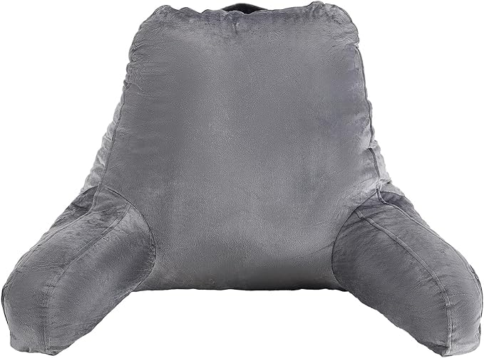 VEVOR Reading Pillow, Large Size Back Pillow for Bed Sitting Up with 3 Pockets, Sitting Pillow for Bed with Shredded Memory Foam, Bed Chair Pillow for Watching TV, Reading, Gaming, Resting, Grey