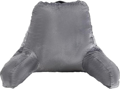 VEVOR Reading Pillow, Large Size Back Pillow for Bed Sitting Up with 3 Pockets, Sitting Pillow for Bed with Shredded Memory Foam, Bed Chair Pillow for Watching TV, Reading, Gaming, Resting, Grey