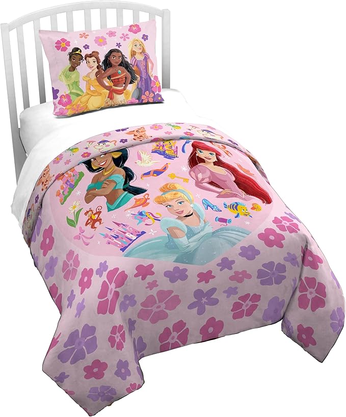 Jay Franco Kids Duvet Cover Set – 2 Piece Super Soft Bedding with Sham Pillowcase, Cover ONLY Comforter Not Included, Pink - Princess, Twin