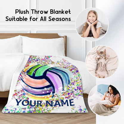 Personalized Volleyball Blanket Gifts with Name - 50"x60" Sports Throw Blanket for Adults, Kids - Colorful Soft Plush Throws for Bed, Couch & Travel