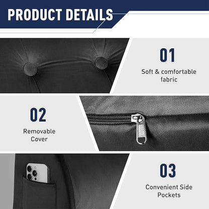 Daneey Reading Pillows for Sitting in Bed Adult Back Pillow for Sitting Up, Back Support Pillow for Bed, Foam Wedge Pillow for Neck, Lumbar, Back, Black, 20 * 9 * 22IN, Velvet
