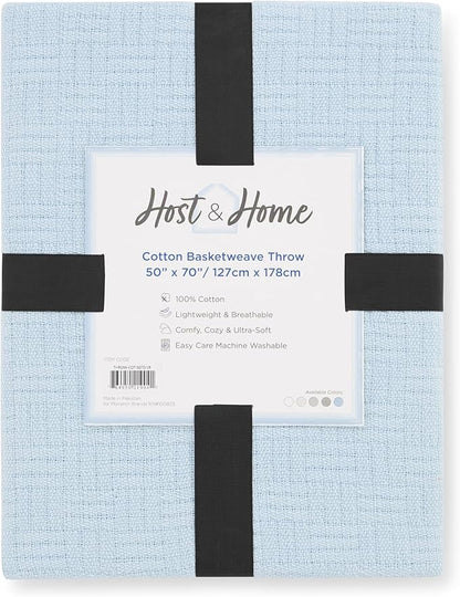 Arkwright Basket Weave Throw Blanket - Case of 4-100% Ringspun Cotton All Season Throws, Luxury Hotel Quality, Soft on Skin, Breathable, 300 GSM for Bed, Sofa, and Chair, 50 X 70 in, Blue
