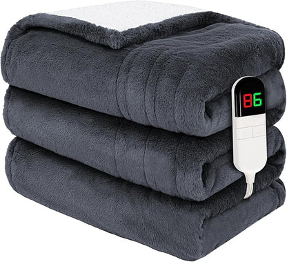 Premium Heated Throw Blanket 50"×60" - Ultra Cosy Soft Electric Blanket with 8 Heating Levels,Plush Fast Heating Faux Rabbit Fur Blanket for Bed & Couch - Auto Shut Off,Machine Washable(Grey)
