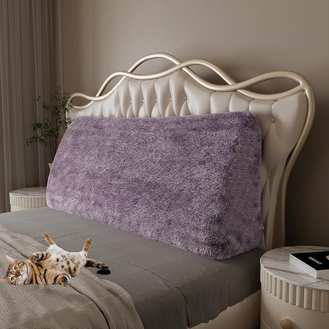 14LB Thickened Wedge Pillow Headboard Body Positioner Bed Wedge Pillow Backrest Support Triangular Headboard Pillow for Sleeping with Side Pocket Velvet Positioning Support Rabbit Purple Queen