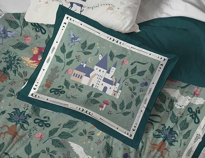 Jay Franco Kids Comforter Set Includes Sheets and Pillow Covers - Soft and Cozy Bed Set for Stylish Room Decor, Official Licensed Product, Green - Harry Potter, 7 Piece King