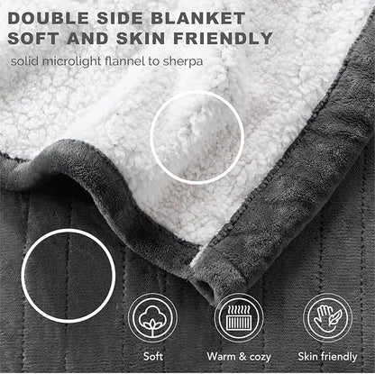 Degrees of Comfort Sherpa Plush Dual Control Electric Blanket Queen Size, Heating Blankets | Washable | Automatic Shut Off | Double Zone, 6 Heat Settings | 84" x 90" Grey