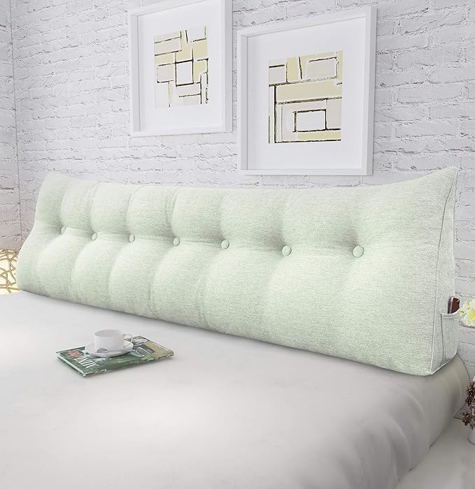 Wedge Headboard Pillow Dorm Room Reading Pillow Back Support for Sitting Up in Bed Bolster Lumbar Cushion Body Positioning Bedrest Cotton Linen 76in Grey-Beige King