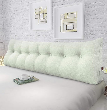 Wedge Headboard Pillow Dorm Room Reading Pillow Back Support for Sitting Up in Bed Bolster Lumbar Cushion Body Positioning Bedrest Cotton Linen 76in Grey-Beige King