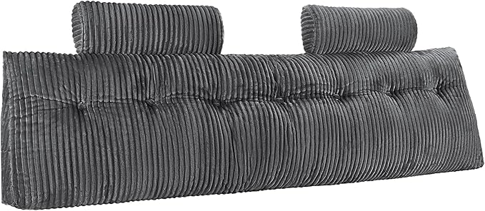 VEVOR Headboard Pillow, King Size Wedge Headboard Pillow with 2 Side Pockets and 2 Headrests, Bed Wedge Pillow with Washable Flannel Cloth, for Reading, Gaming, Resting, Working in Bed, Grey