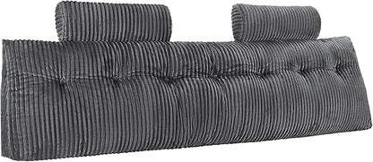 VEVOR Headboard Pillow, King Size Wedge Headboard Pillow with 2 Side Pockets and 2 Headrests, Bed Wedge Pillow with Washable Flannel Cloth, for Reading, Gaming, Resting, Working in Bed, Grey