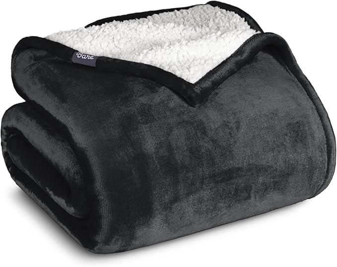 Bare Home Sherpa Fleece Blanket - Twin/Twin Extra Long - Blanket for Bed, Sofa, and Couch - Warm & Lightweight - Fluffy & Soft - Reversible (Twin/Twin XL, Black)