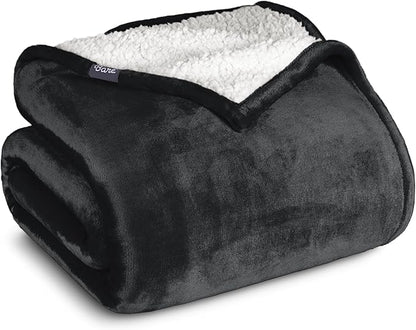 Bare Home Sherpa Fleece Blanket - Full/Queen Size - Blanket for Bed, Sofa, and Couch - Warm & Lightweight - Fluffy & Soft - Reversible (Full/Queen, Black)