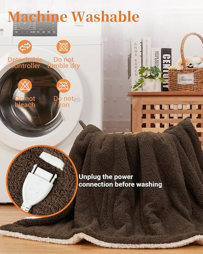 GarveeHome Electric Blanket Heated Throw, Heated Blanket Soft Double Sherpa Super Cozy with 4 Heating Levels & 4 Hours Auto Off, Overheat Protection, Machine Washable, ETL Certification, Brown 50"x60"
