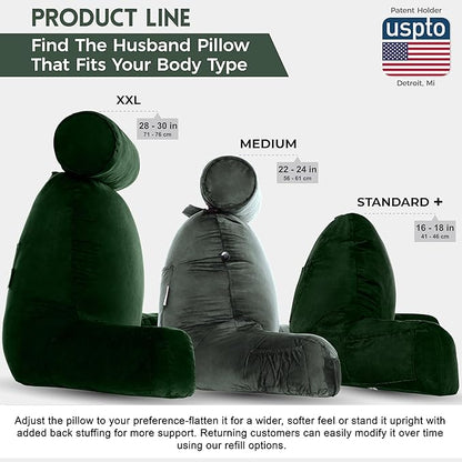 Husband Pillow Aspen Ramona Green, Reading Pillow Bed Rest Chair, Two-Sided Reversible Fabric, Large Lounge Cushion Adult Backrest with Arms, Comfy Back Support for Sit Sitting Up, Wash/Remove Cover