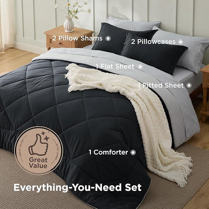 Bedsure California King Comforter Set - 7 Pieces Reversible Black Bedding, California King Size Bed Set for All Seasons, Bed in a Bag with Down Alternative Comforter, Sheets, Pillowcases & Shams
