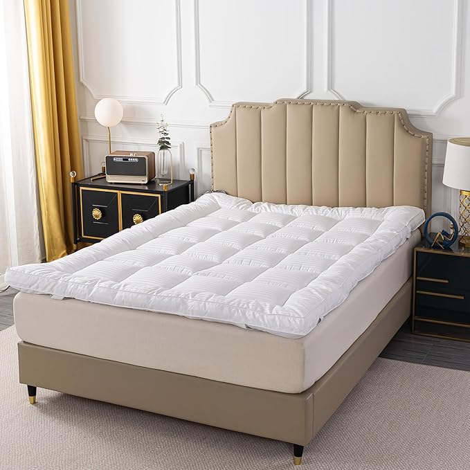 Breathable Mattress Topper, Soft Plush Twin Mattress Pad, Extra Thick Quilted Pillow Top with Fluffy Down Alternative Fill and 400TC Cotton Cover for Back Pain Relief and Support(White,39"x75")