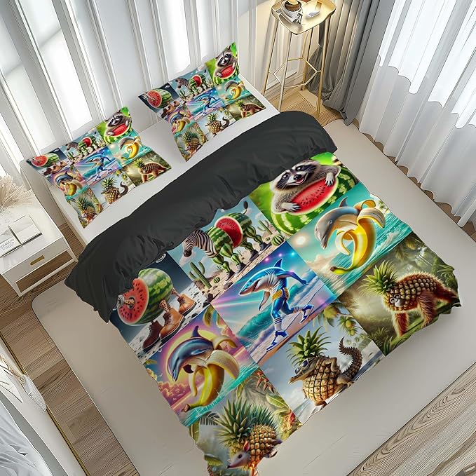 Italian Brainrot Bedding Duvet Cover Set,Funny Fusion AnimalsTwin Full Queen King Comforter Cover Bedding Set for Kids Boys Bed Decor Gifts ﻿ (Color 12,Twin (68" x 90"))