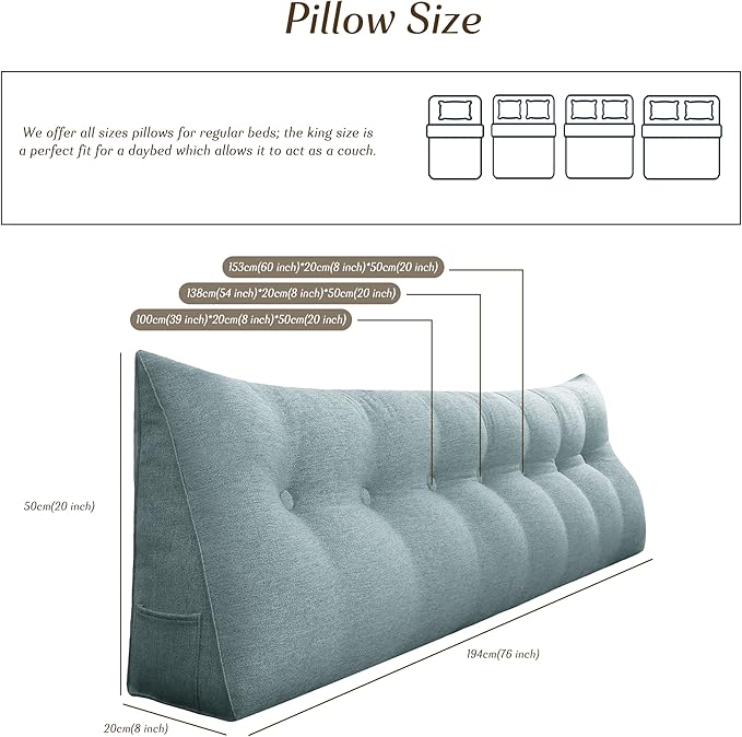 Headboard Wedge Pillow - Triangular Headboard Pillow Bed Rest Wedge Pillow for Sitting in Bed - Backrest Positioning Support Reading Pillow Daybed Pillows with Removable Cover