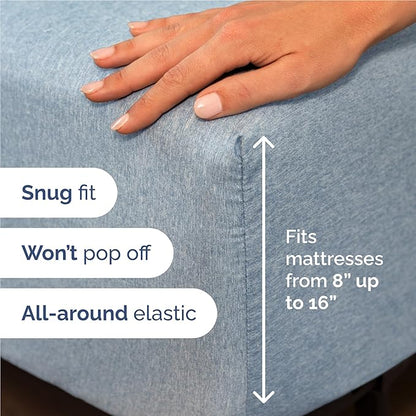 Full 6 Piece Sheet Set - Comfy Breathable & Cooling - Soft Hotel Luxury Bedding Set with 8-16 Inch Deep Pockets - 1 Flat & 1 Fitted Sheet & 4 Pillowcases - Wrinkle Free & Easy Care - Heathered Blue