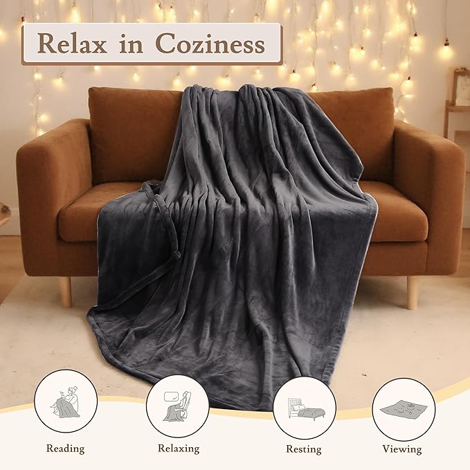 Electric Heated Blanket 62"x84" Twin Size - 4 Heat Levels, 10H Auto Shut Off, Ultra-Soft Flannel Fleece Heated Blanket with Overheat Protection, Machine Washable - Dark Grey