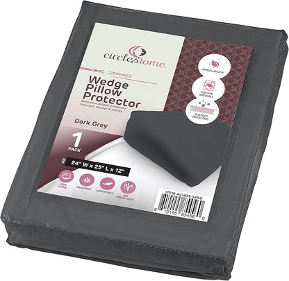 CirclesHome Wedge Pillow Cover 100% Cotton, Zippered Wedge Pillow Case Protector, Soft, Hypoallergenic & Breathable -Dark Grey, (24Wx25Lx12)