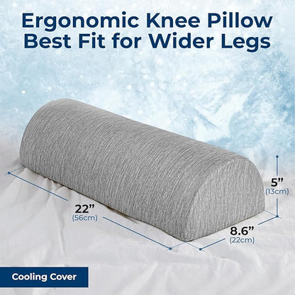 5 STARS UNITED Knee Pillow for Back Sleeping – Cooling Cover - Memory Foam Cushion for Sciatica Pain Relief – Under Leg Support for Sleeping on Back – Large Half Moon Bolster for Bed, Arctic Gray