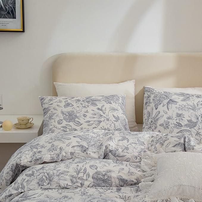 Jane yre Duvet Cover Twin Flowers, Brushed Microfiber 3 Pieces Floral Bedding Set, Garden Style Flower Pattern Twin Flower Duvet Cover, with Zipper Closure, Luxury Soft Breathable Comfy