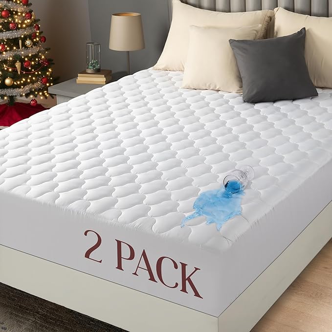 Utopia Bedding 2 Pack Waterproof Mattress Protector, Queen Mattress Pad, Noiseless Quilted Fitted Cover with Deep Pocket Stretches up to 16 Inches (White)