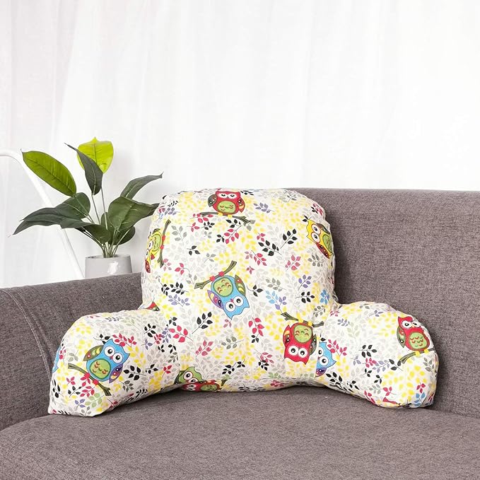 Bohemian Printed Reading Pillow with Support Arms Soft Bed Rest Pillows Back Support Cushion for Kids Reading Watching TV Sitting Up in Bed (23"×16"×10",Owl)