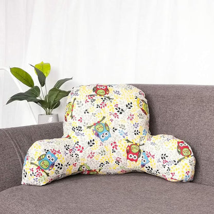 Bohemian Printed Reading Pillow with Support Arms Soft Bed Rest Pillows Back Support Cushion for Kids Reading Watching TV Sitting Up in Bed (23"×16"×10",Owl)