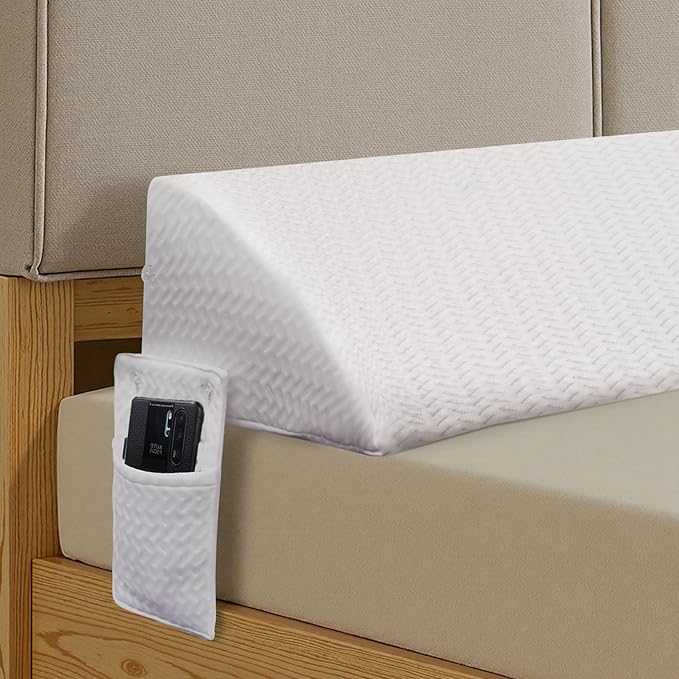 Bed Wedge Pillow Headboard Gap Filler, High-Density Foam Wedge Pillow for Bed, Comfortable & Supportive Angled Design, Fills 0-6" Gap Between Mattress and Headboard, White