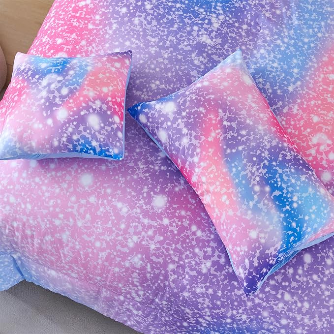 RYNGHIPY 6Pcs Girls Bedding Set Full Size Colorful Rainbow Comforter Set for Kids Teens Girls Glitter Bedding Set Lightweight Fluffy