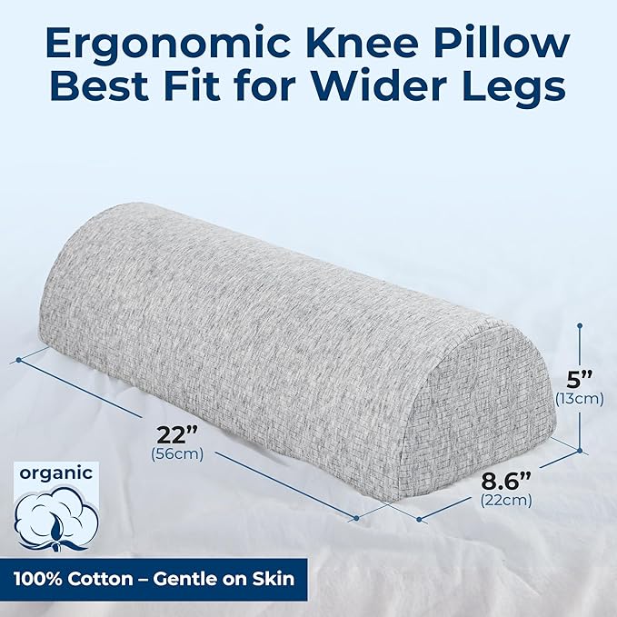 5 STARS UNITED Knee Pillow for Back Sleeping – Memory Foam Cushion for Sciatica Pain Relief – Under Leg Support for Sleeping on Back – Large Half Moon Bolster for Bed, Natural Gray with Cotton Cover