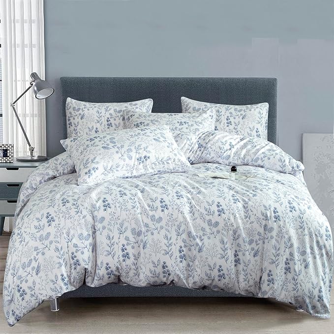 King White Duvet Cover Set Floral 100% Brushed Microfiber Chic Flower Branches Pattern Bedding 3 Pieces Garden Style for All Seasons 1 Duvet Cover and 2 Pillowcases with Zipper Closure