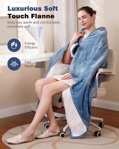 Heated Blanket Throw, 50x60 inches with 2 Wearable Buttons, Electric Blanket, 9 Heating Levels & 1-10H Auto Off & Fast Heating, for Office, Home, Sofa (Baby Blue)