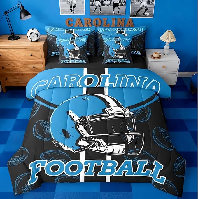Feelyou Football Comforter Set with Sheets 7 Piece King Size Ball Games Bed in a Bag Kids Boys Girls Rugby Bedding Set City of Footballs Bedroom Decor Rugby Sports
