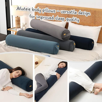Long Round Body Pillow for Adults – Bolster Pillow for Bed, Cervical Roll Pillow, Firm Support for Sleeping,59 x 7.87 Inches,Teal Blue