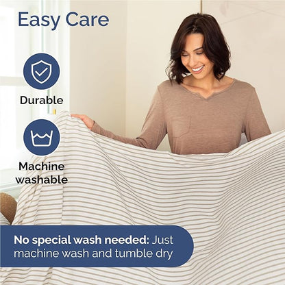 Full 6 Piece Sheet Set - Comfy Breathable & Cooling - Soft Hotel Luxury Bedding Set with 8-16 Inch Deep Pockets - 1 Flat & 1 Fitted Sheet & 4 Pillowcases - Wrinkle Free & Easy Care - Beige Stripes 2