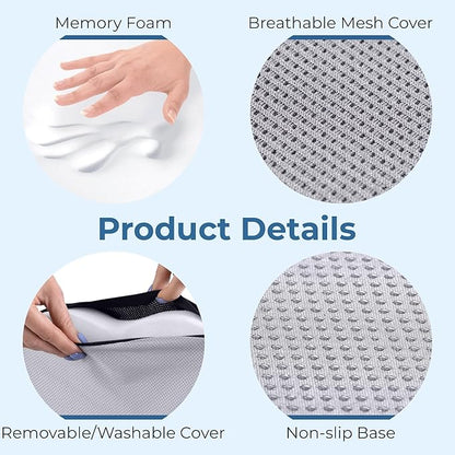 5 STARS UNITED Seat Cushion for Tailbone Pain Relief – Large Memory Foam Cushion for Coccyx, Hip, Sciatica & Post-Surgery Recovery – Wheelchair, Car, Desk, Gaming & Office Chairs, Light Gray