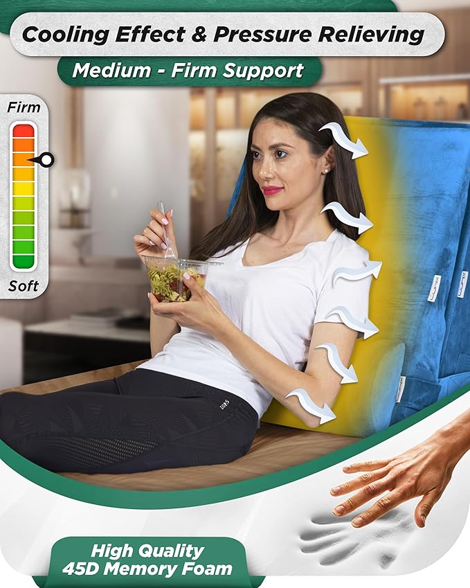 Lunix 4pcs Orthopedic Bed Wedge Pillow Set for Sleeping – Adjustable Post Surgery Back, Leg & Knee Support, Acid Reflux & GERD Relief, Memory Foam Head Pillows, with Hot/Cold Pack, Blue